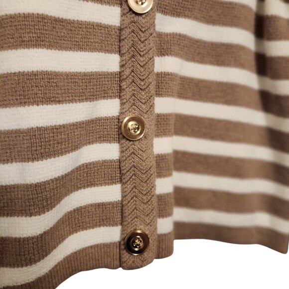 J Crew Striped Cotton Cardigan Size S Taupe & White Knitted Cotton - Picture 3 of 8